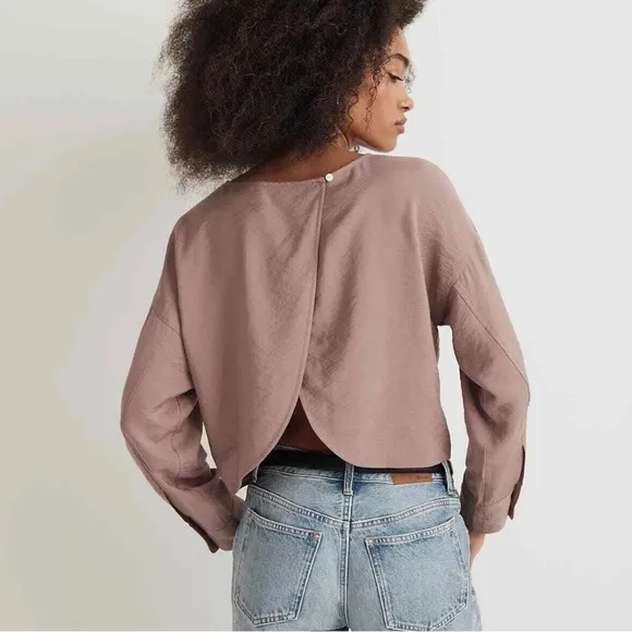 Madewell Mauve Pink Relaxed Tulip Back Long Sleeve Top, Women’s XL, NWT - Image 2