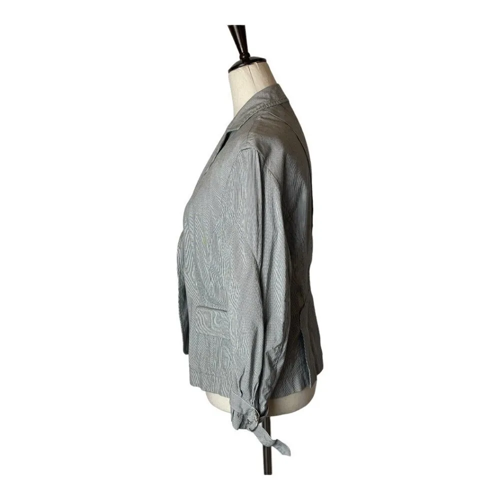 Akris Punto‎ Black And White Striped Cotton Blend Buckle Cuff Blazer Size 8 - Image 3