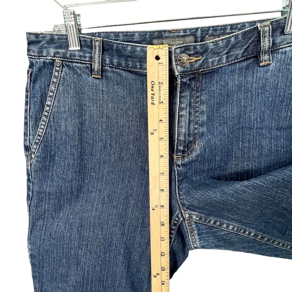 Liz Claiborne Jeans Women 8 Blue Cuffed Crop Mid Rise Straight Fit Denim Coastal - Image 8
