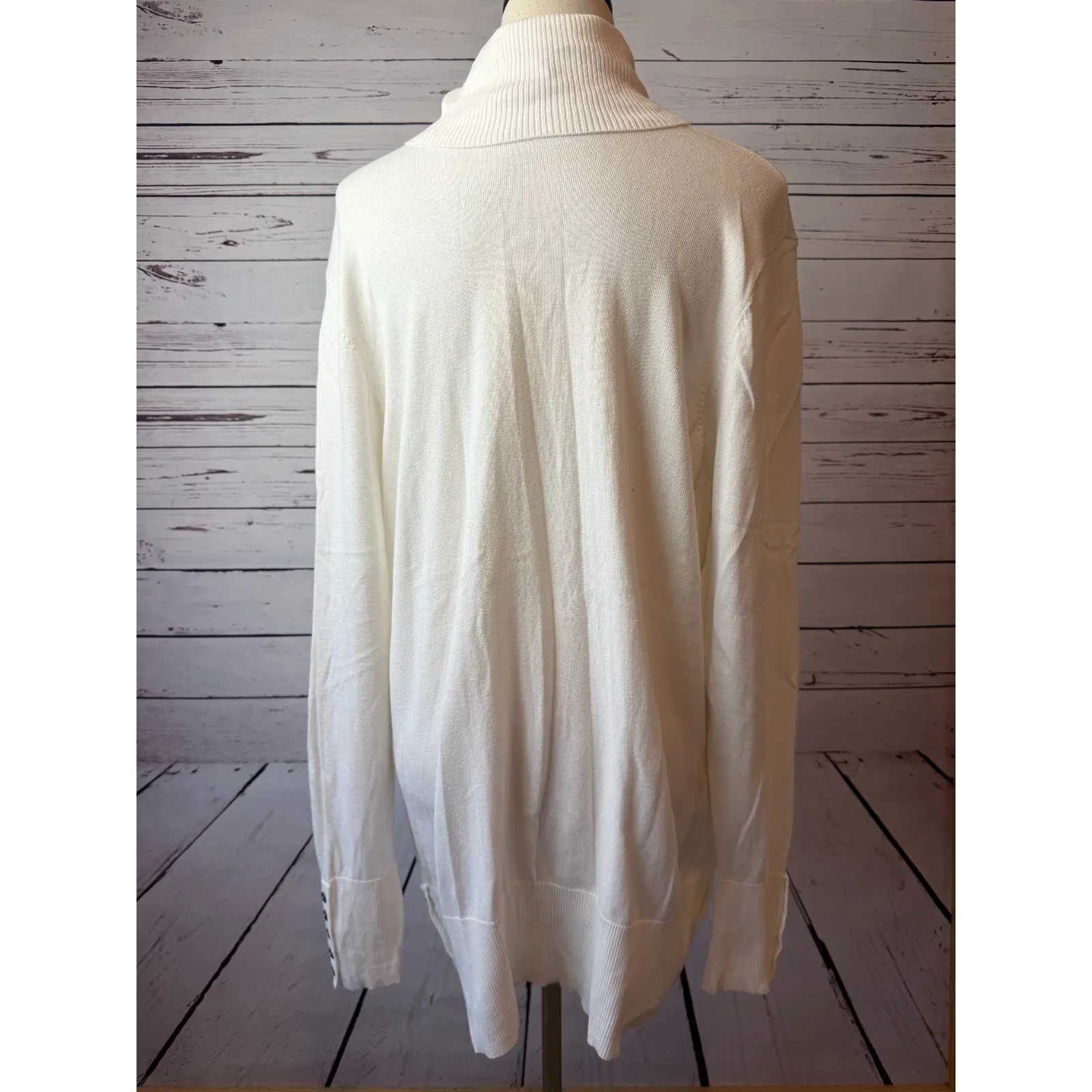DG2 Diane Gilman Plus size 1X Sweater Pullover White Turtleneck Knit Button NWOT - Image 2