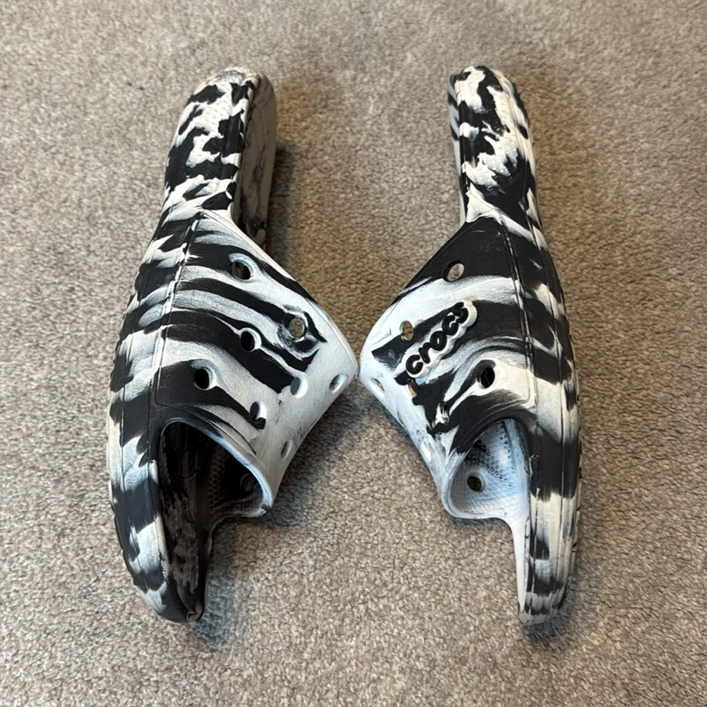 Crocs Black White Marble Slip On Slides Size 8 - Image 2