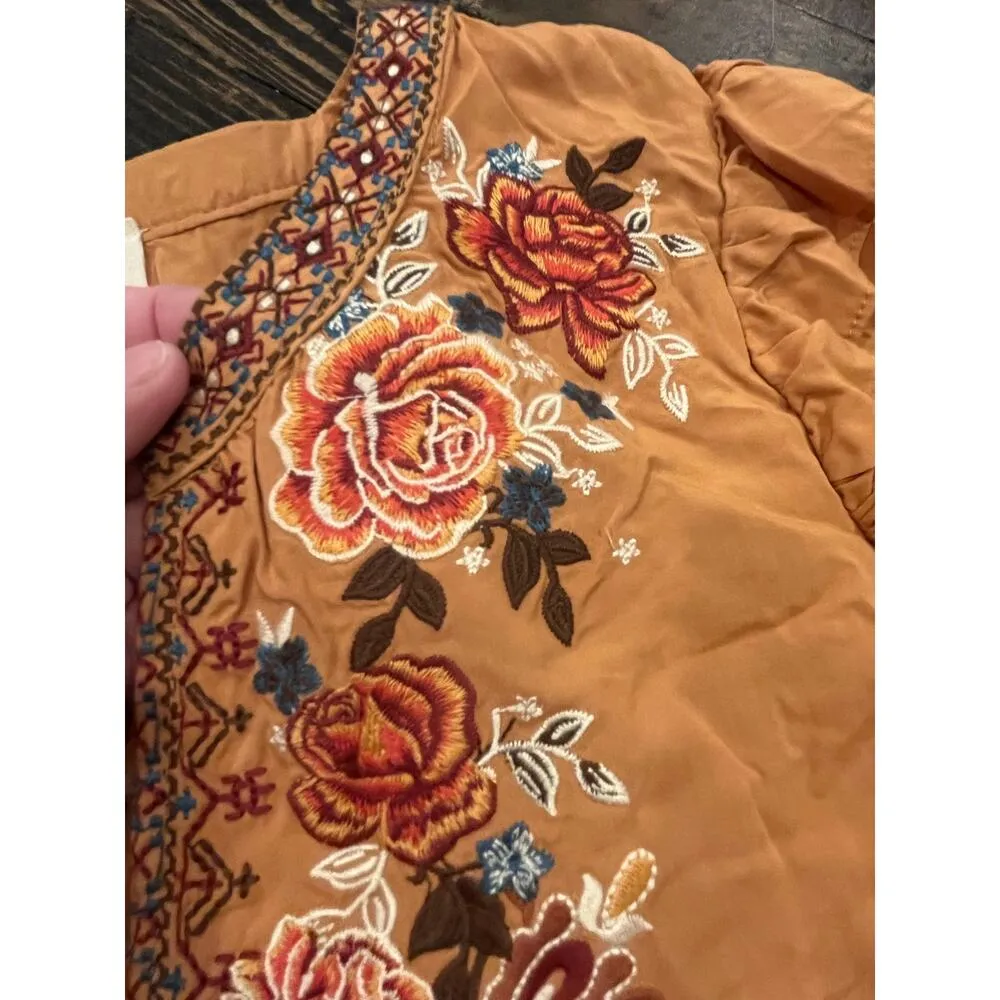 Savanna Jane Western Boho Floral Fairy Blouse Women Medium Flowy Cowgirl Loose Yellow - Image 7