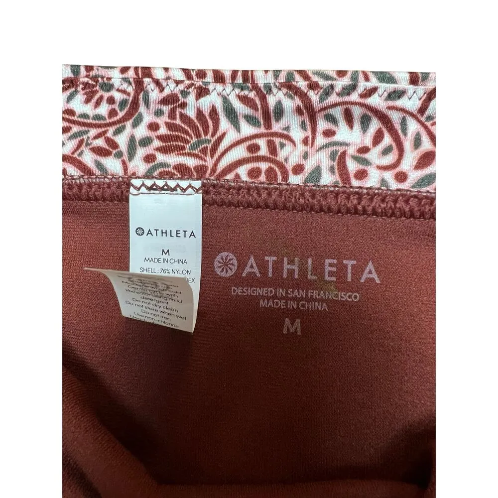 Athleta Aqualuxe Batik Bikini Bottom Mid Rise Burgundy White Medium - Image 3