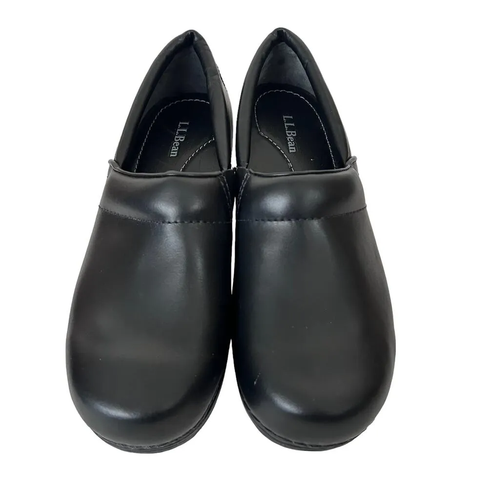 LL Bean Black Leather Slip On Clogs Sz 7.5 - Image 3