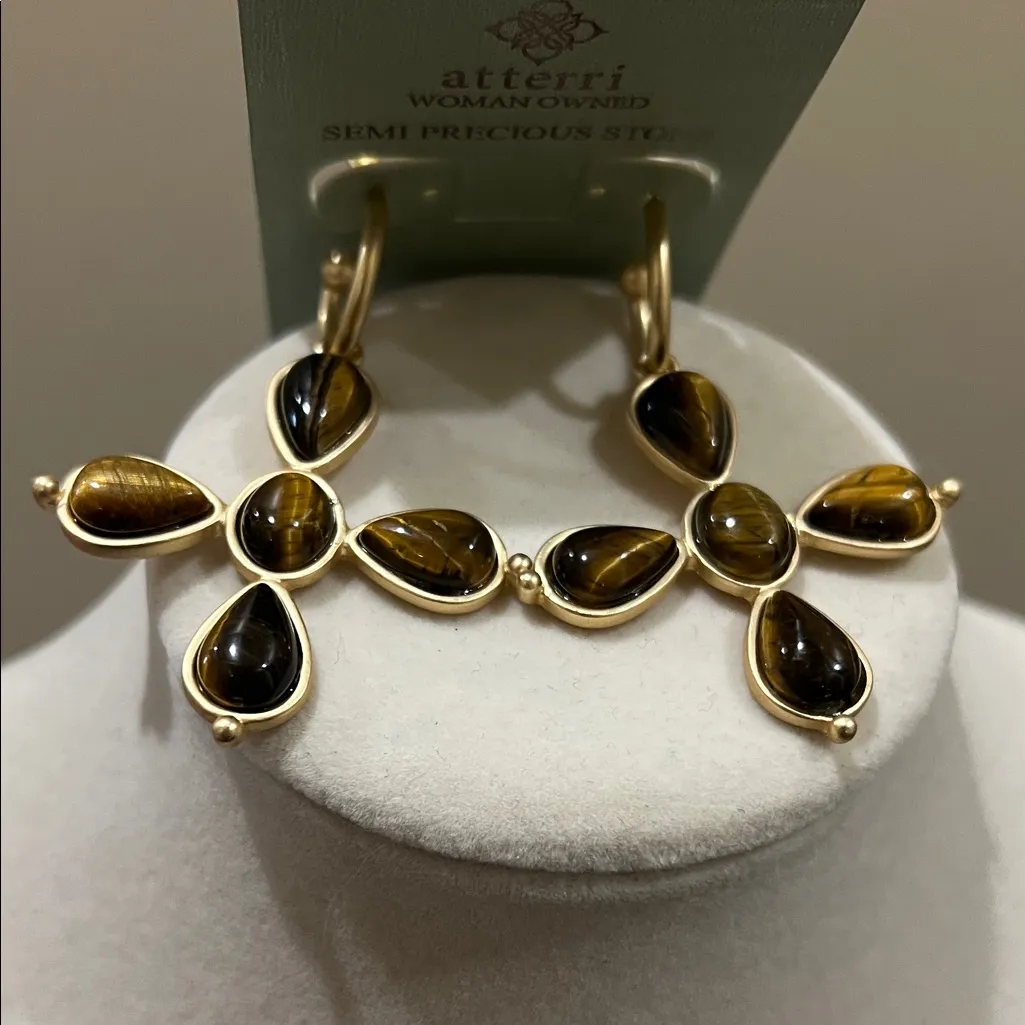 Atterri | Tiger Eye Like Stone Earrings Gold - Image 8