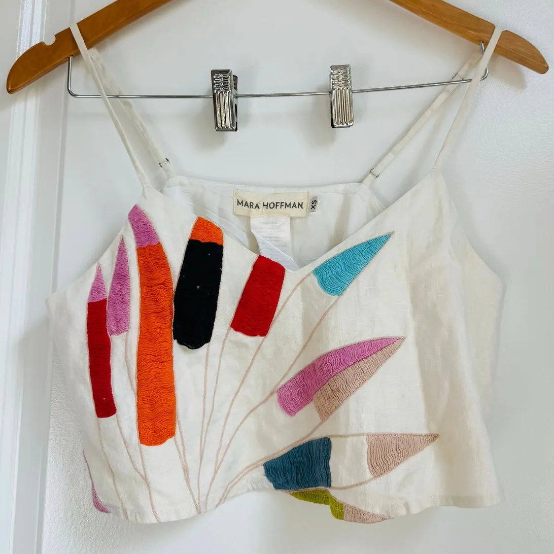 Mara Hoffman Embroidered Cropped Cami‎ Ivory XS Beach Vacation Michelle Obama - Image 4