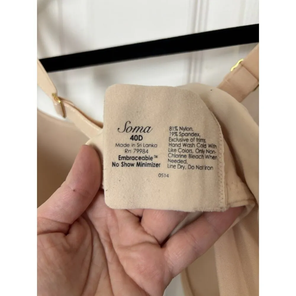 Soma Embraceable No Show Minimizer Bra Size 40D Nude Underwire - Image 3