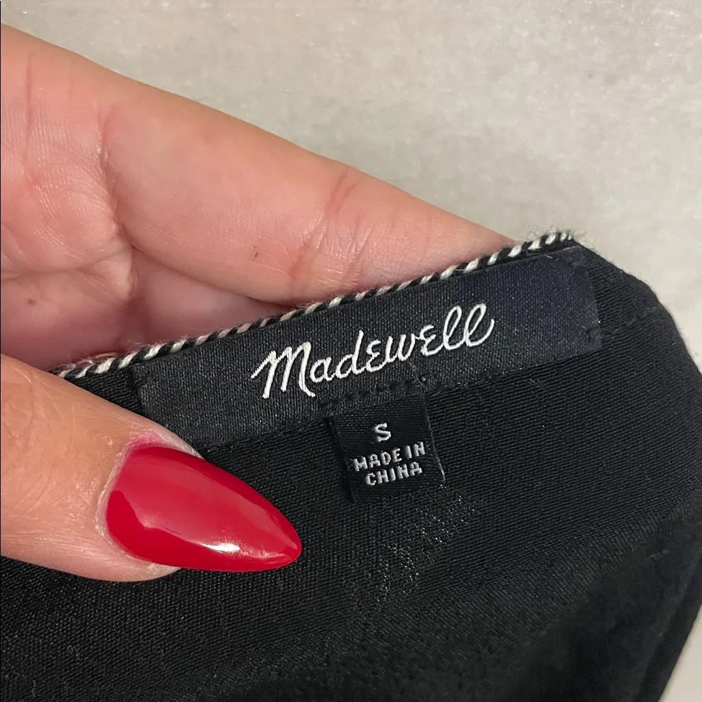 Madewell Black Embroidered Blousan Top, Black Peasant Blouse S - Image 9