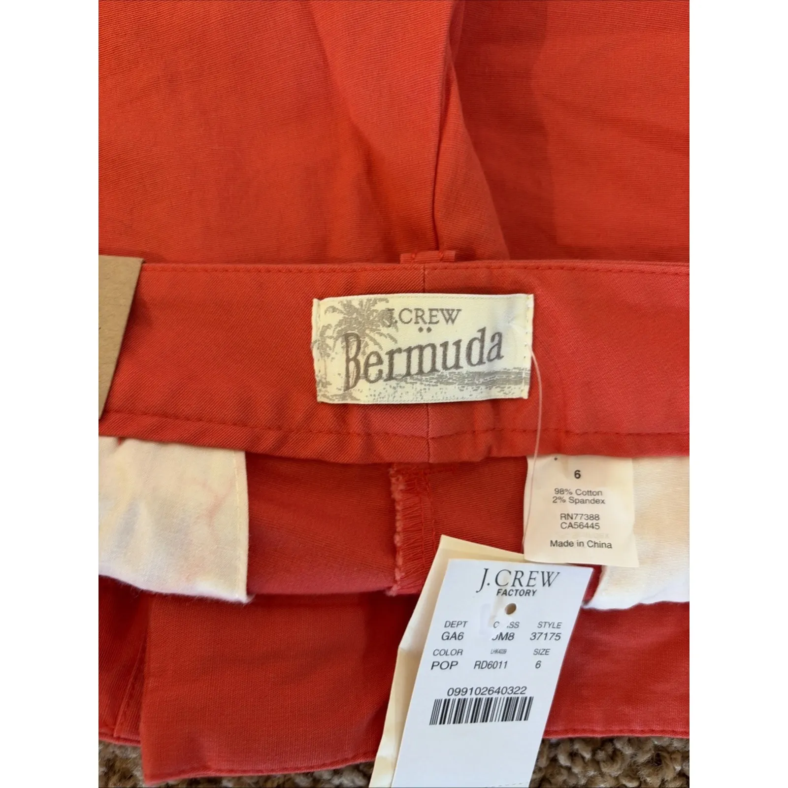 J Crew Factory 2012 Orange Poppy Cotton Stretch Bermuda‎ Shorts Womens 6 NEW NWT - Image 8