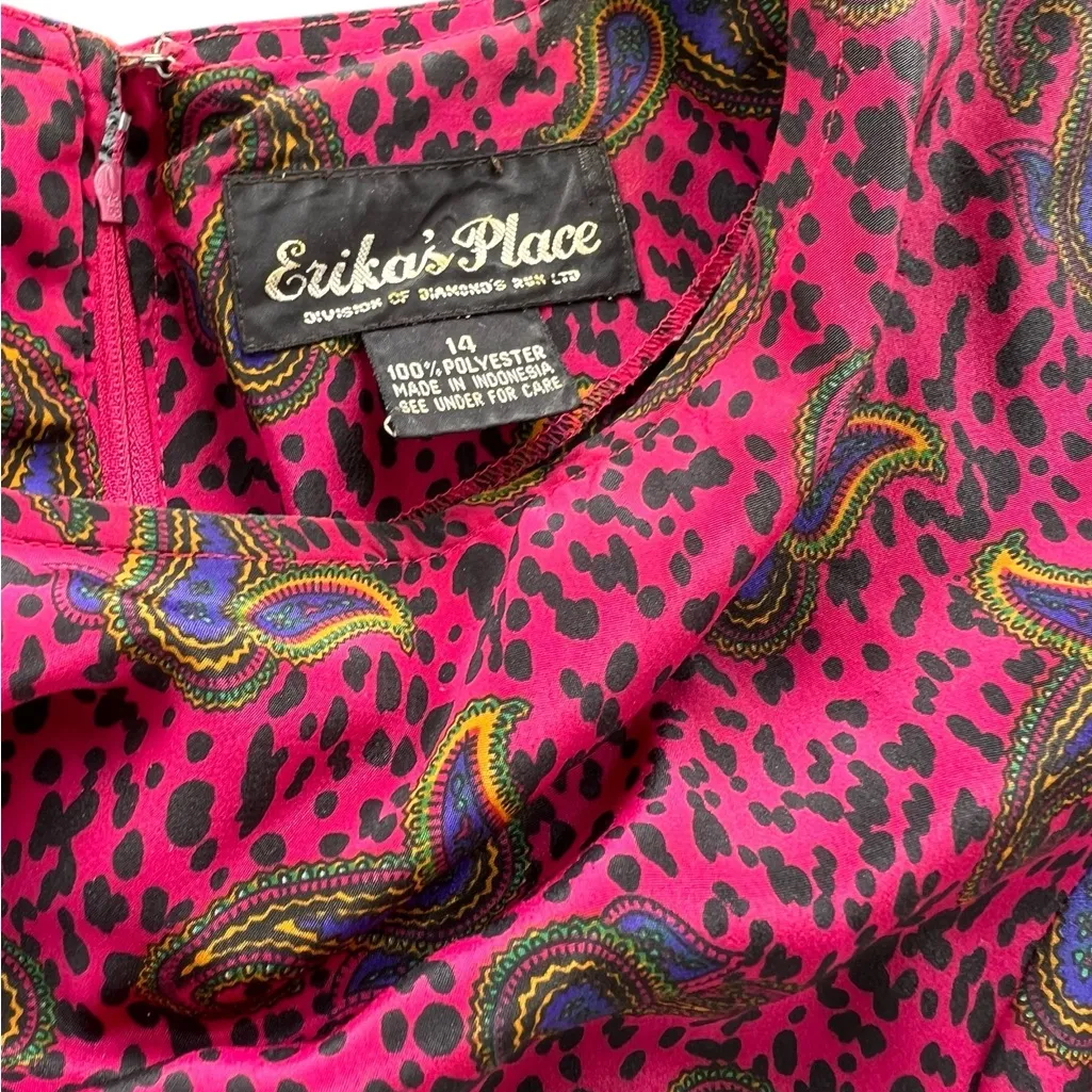 Vibrant Pink Patterned Midi Dress 1980’s vintage Size 14 - Image 2