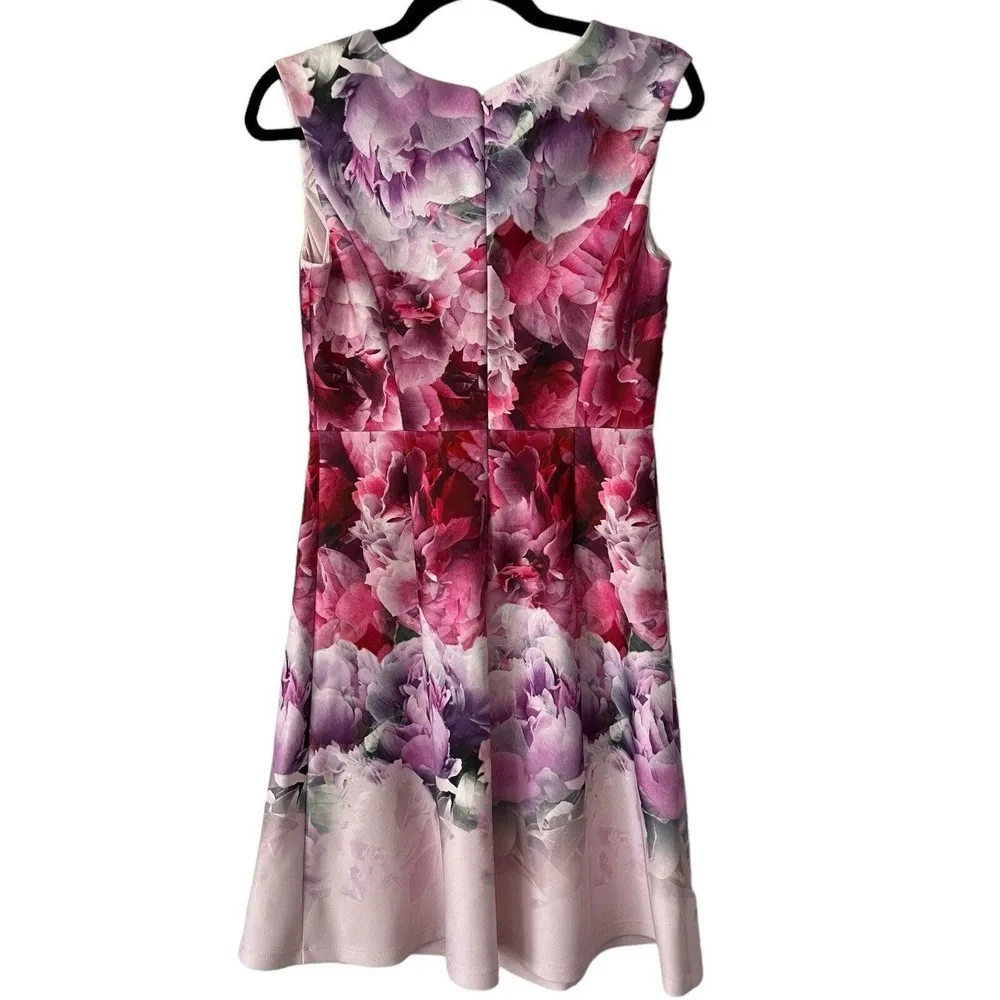 Adrianna Papell Purple Floral Faux Wrap Knee Length Sheath Dress Women’s Size 4 - Image 2