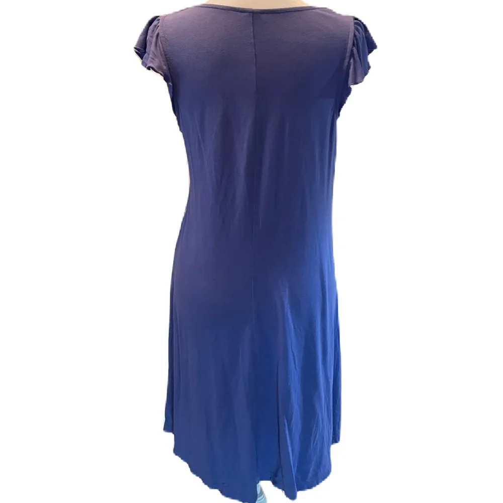 Loose Fit Ruffle Short Sleeve Round Neck Lavender Above the Kneee Dress - Image 2