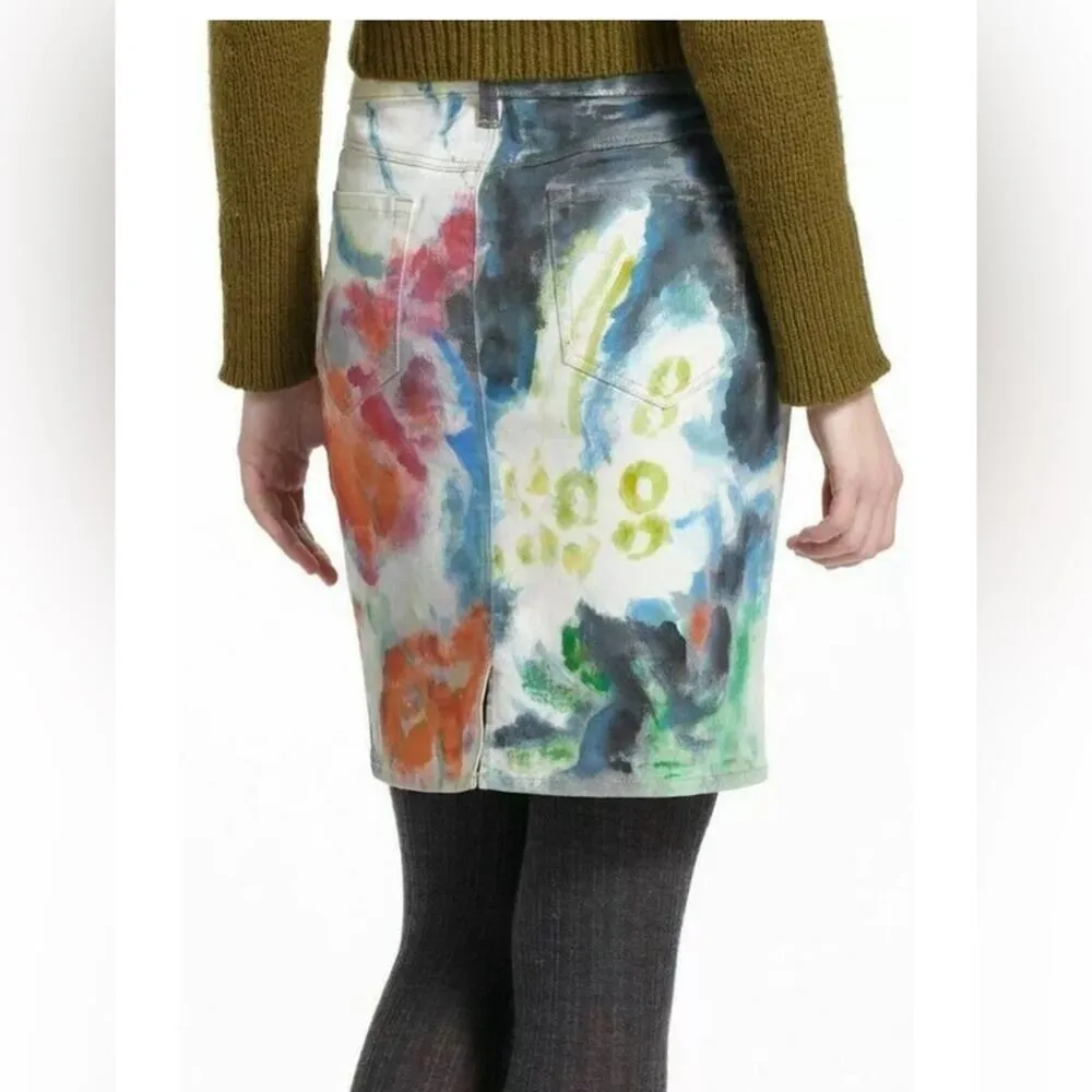 Anthropologie Aubrey Levinthal Night Garden Hand Painted Denim Skirt - Image 8
