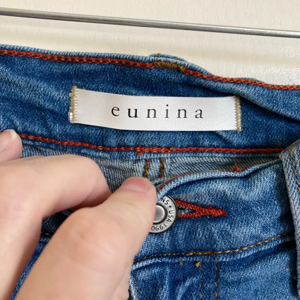 Eunina Medium Wash Frankie Low Rise Girlfriend Distressed Ripped Denim Jeans #S - Image 2