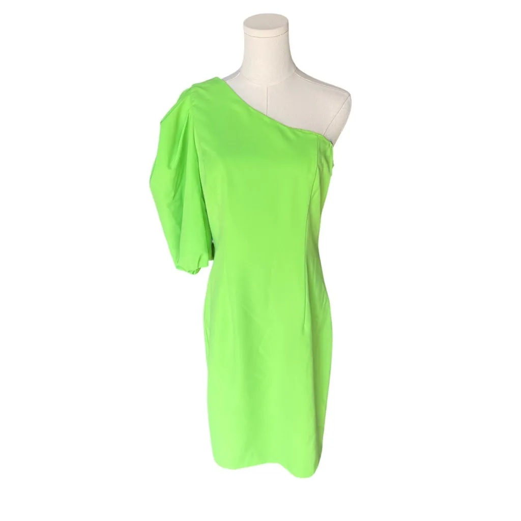 Black Halo - Cooper One-Shoulder Sheath Dress Neon Lime Green Sz 10 - Image 5