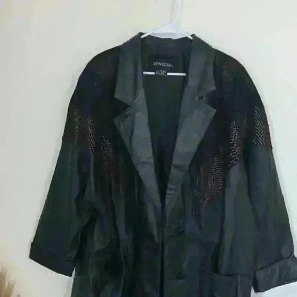 Vintage Venezia women’s size 1X leather long sleeve jacket Black - Image 7