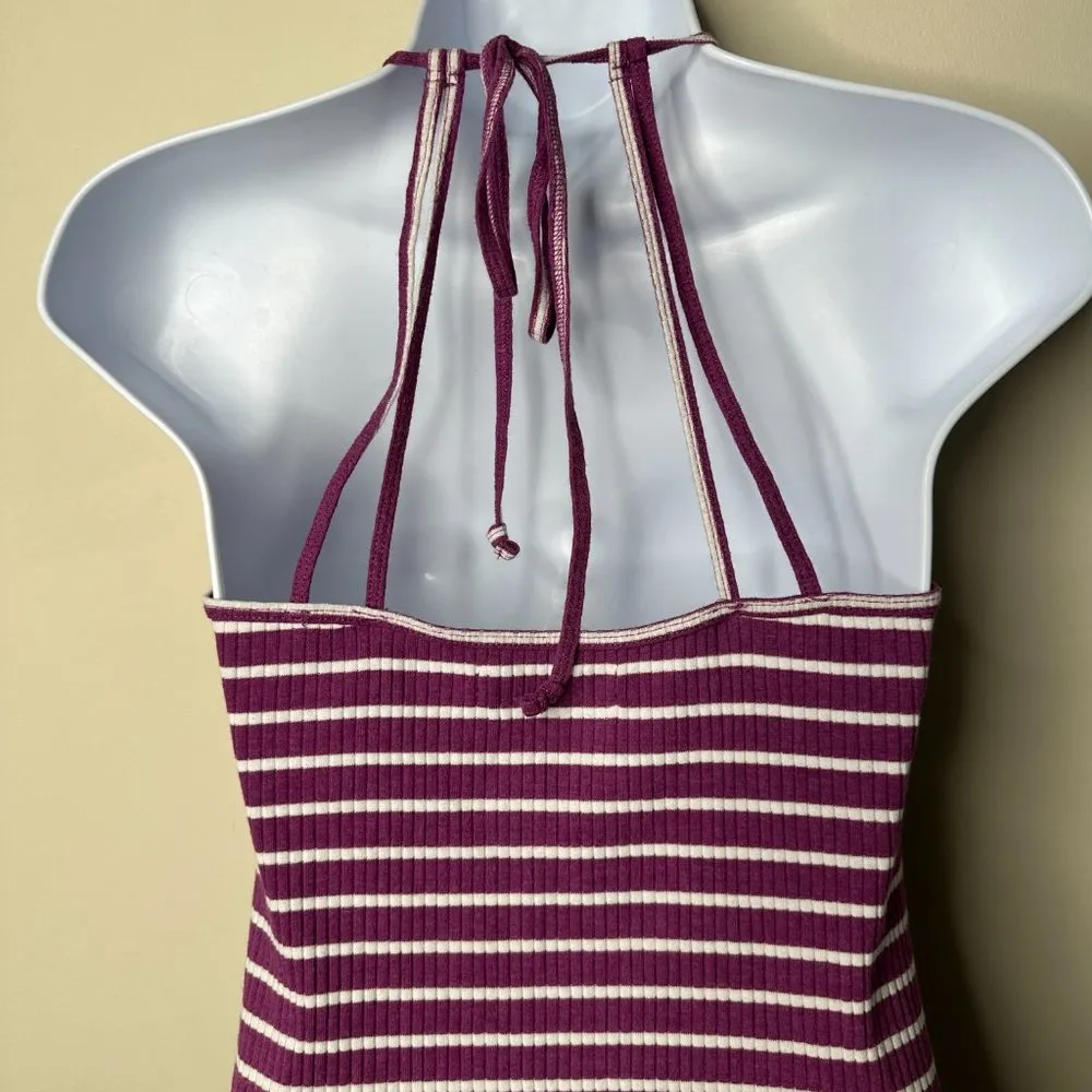 Abercrombie & Fitch Purple/White Striped Mini Dress Women's Large - Image 6