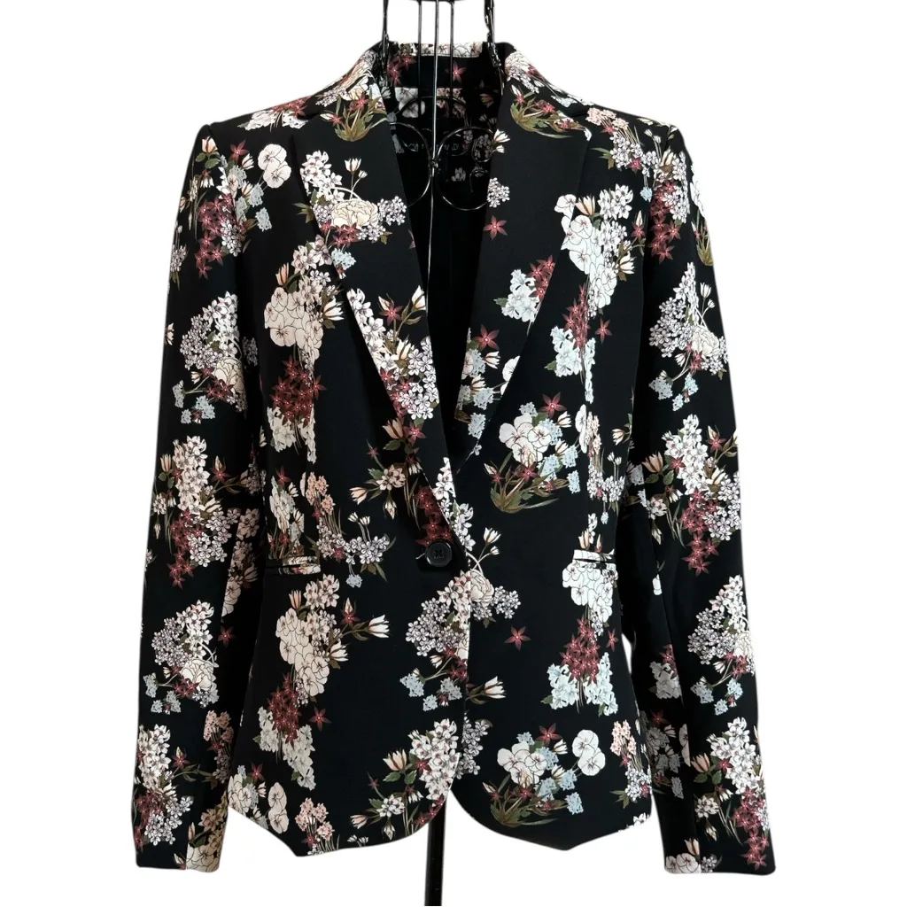 Shabby Chic Cynthia Rowley Black Floral Stretch Lined Blazer Size Medium - Image 2