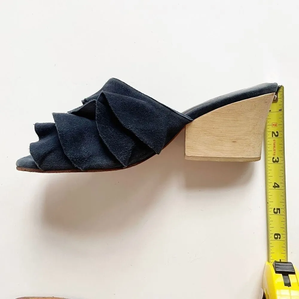 Creatures of Comfort Suede Ruffle Slide Sandals Heeled Size EU 37 Blue - Image 5
