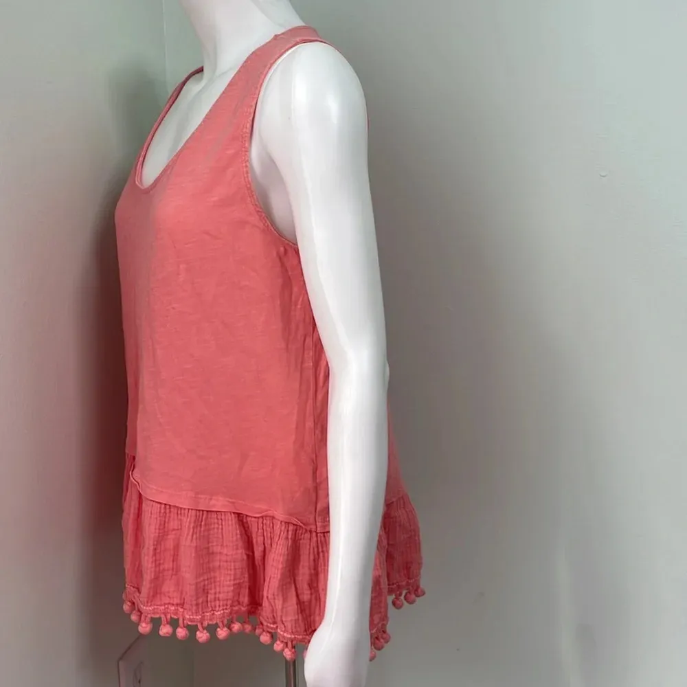 ANTHROPOLOGIE eri + ali  Coral Peplum Tasseled Tank Top Size Medium - Image 7