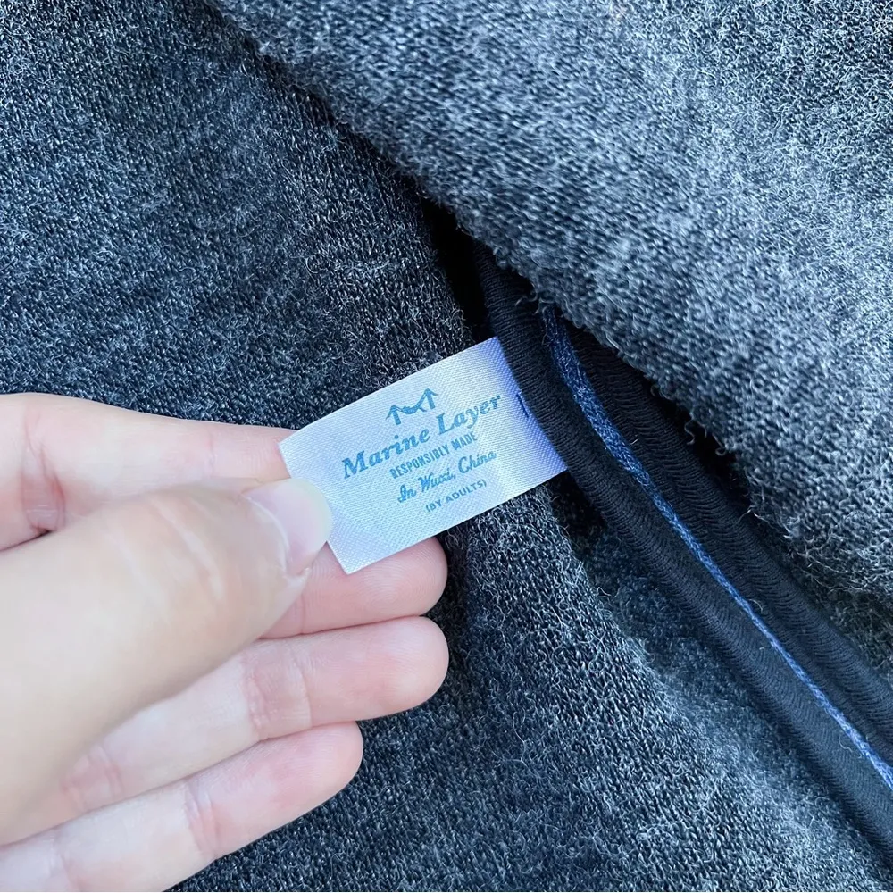 Marine Layer • Wren Hooded Coat jacket blue grey sweater knit cardigan - Image 8