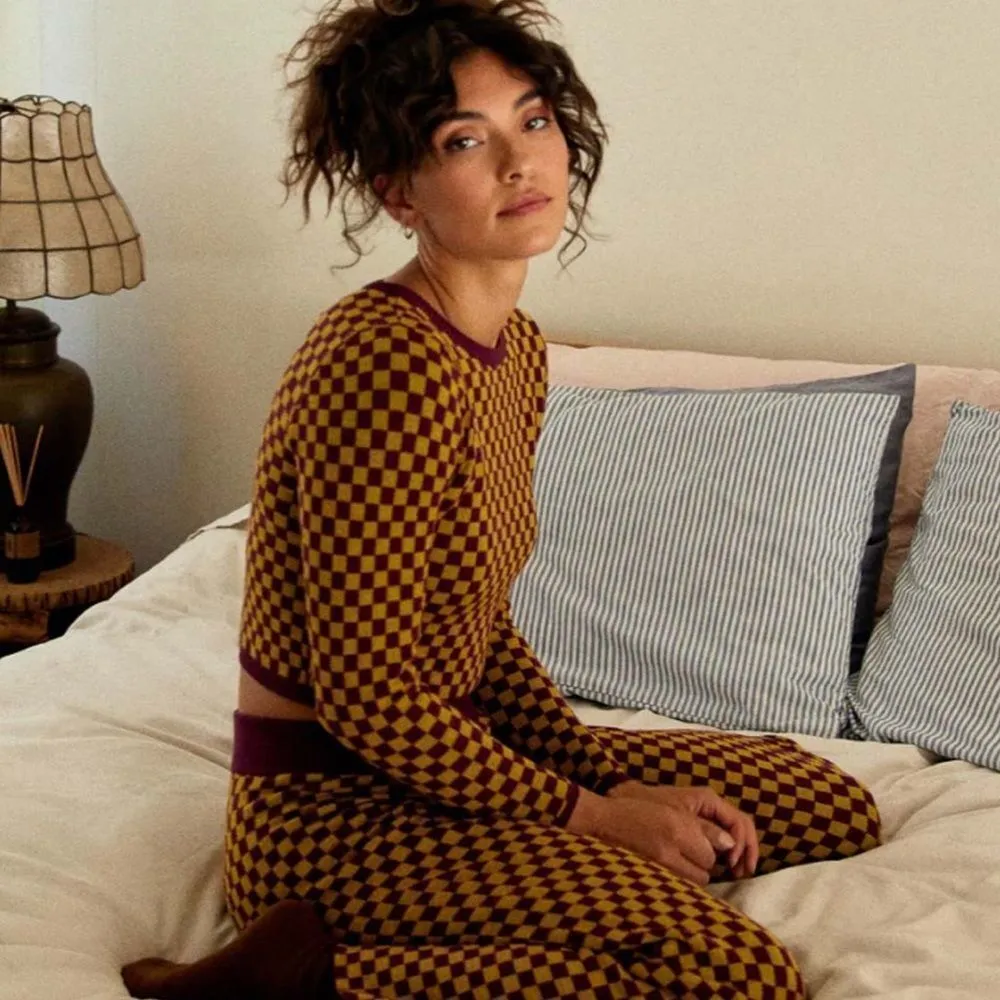 Daydreamer  Fig Check Fitted Pullover‎ Sweater New XS - Image 11