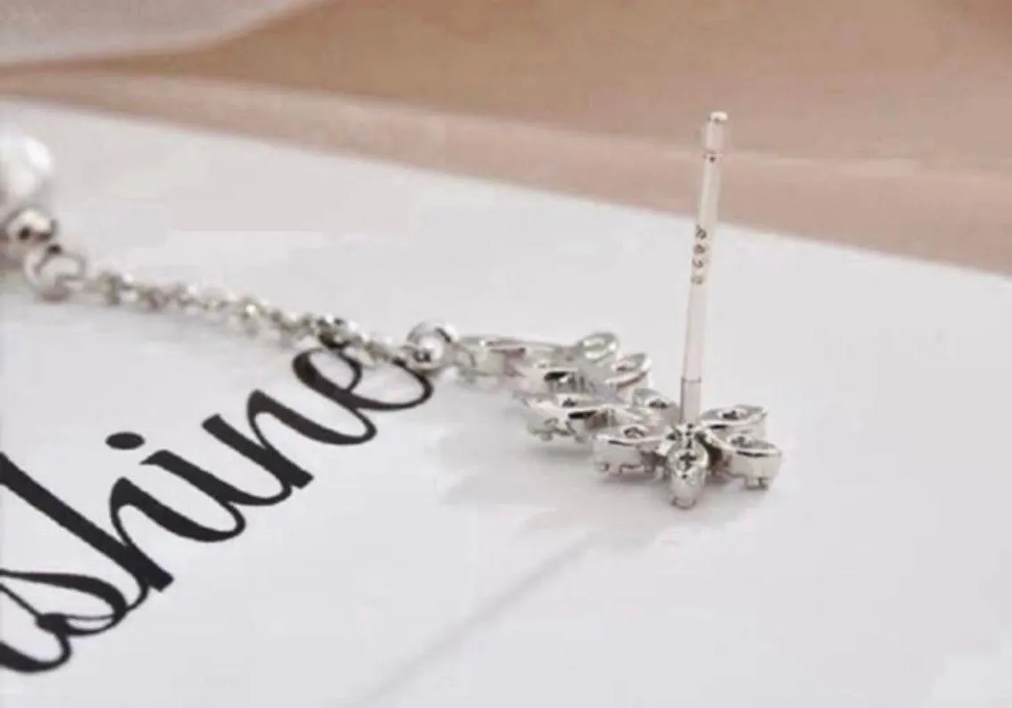 925 Silver Needle Flower Pearl Dangle Drop Earrings for Women - Image 4