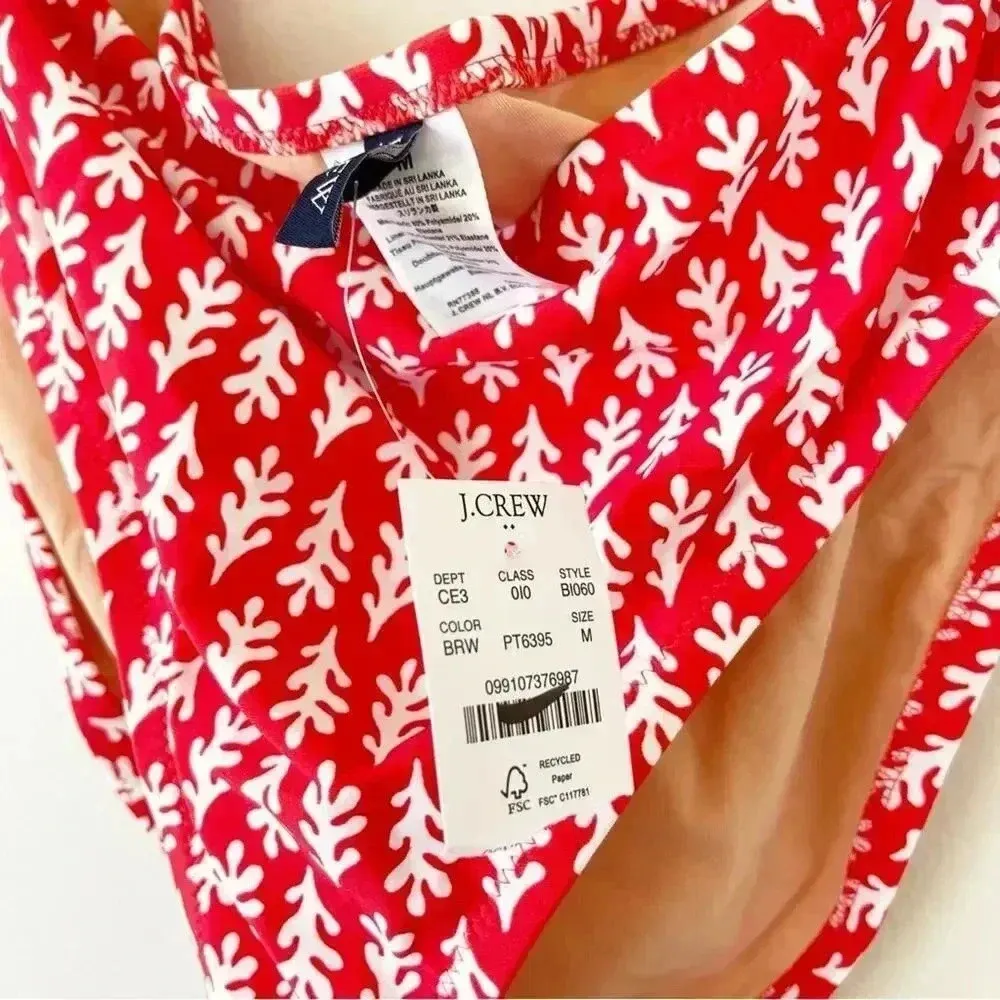J Crew Factory Printed mid rise bikini bottom in Bohemian Red White Medium NWT - Image 5