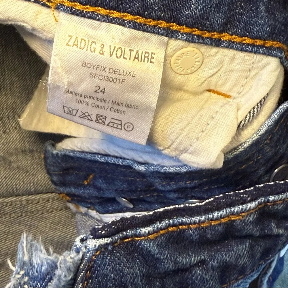 ZADIG & VOLTAIRE DELUXE Boyfriend Patchwork Denim Jeans size 24 Ankle Cropped - Image 3