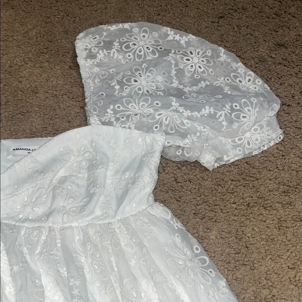 Amanda Uprichard Candia Embroidered Eyelet Puff Sleeve Babydoll Mini Dress White - Image 6