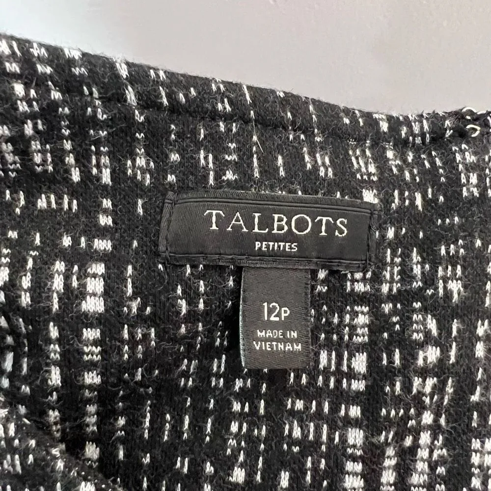 Talbots 3/4 Sleeves Black White Print Stretch Sheath Dress Size 12P - Image 7