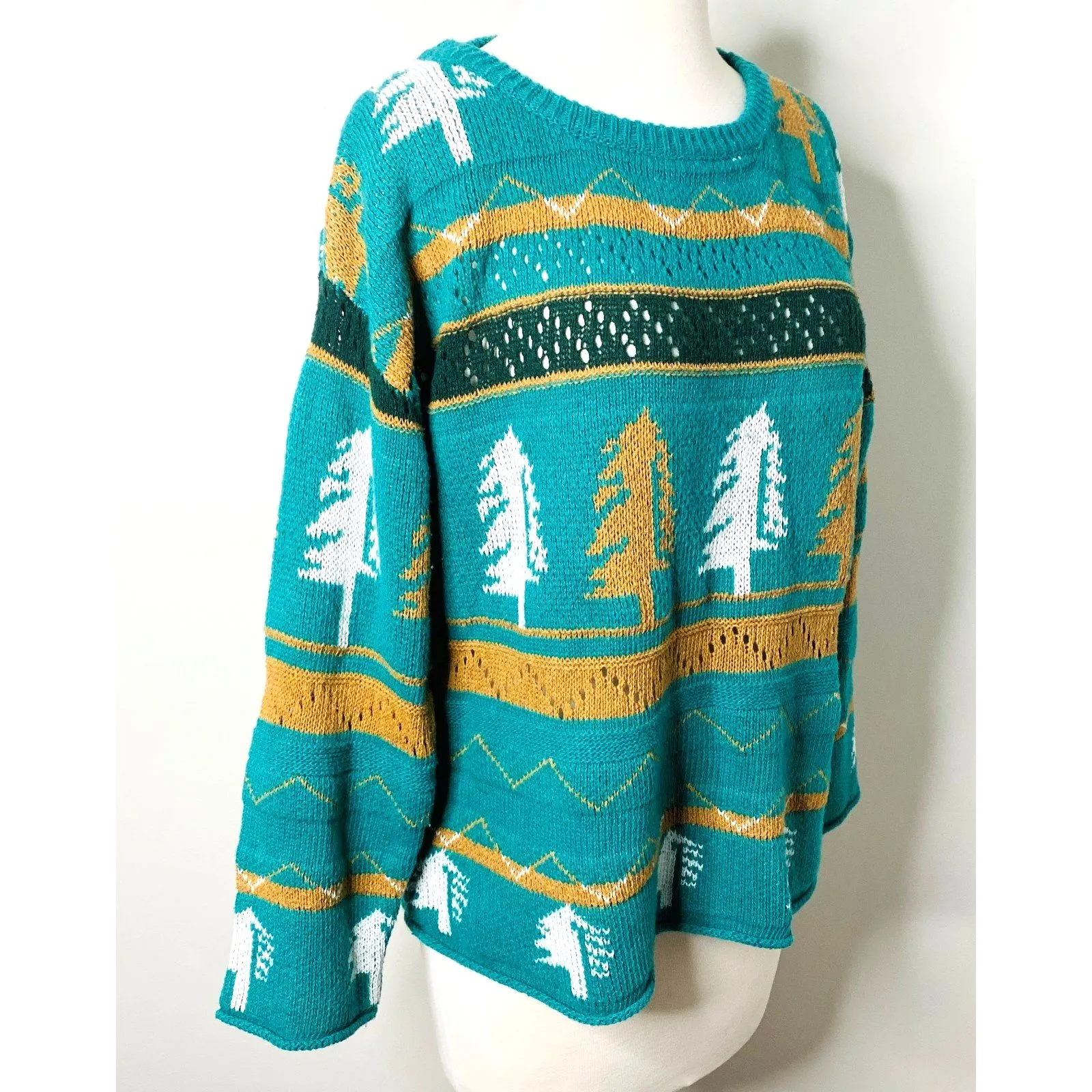 Green Pine Tree Holiday Sweater Winter Knit Pullover Casual Festive Jumper Sz L Size L - Image 4
