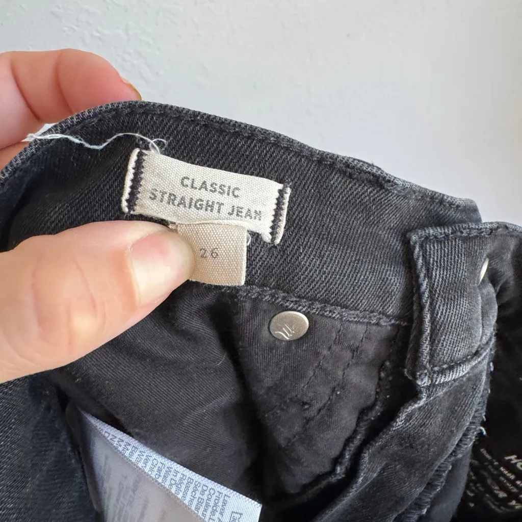 Madewell Black Denim High Rise Classic Straight Leg Jeans Women 26 Casual Grunge - Image 6