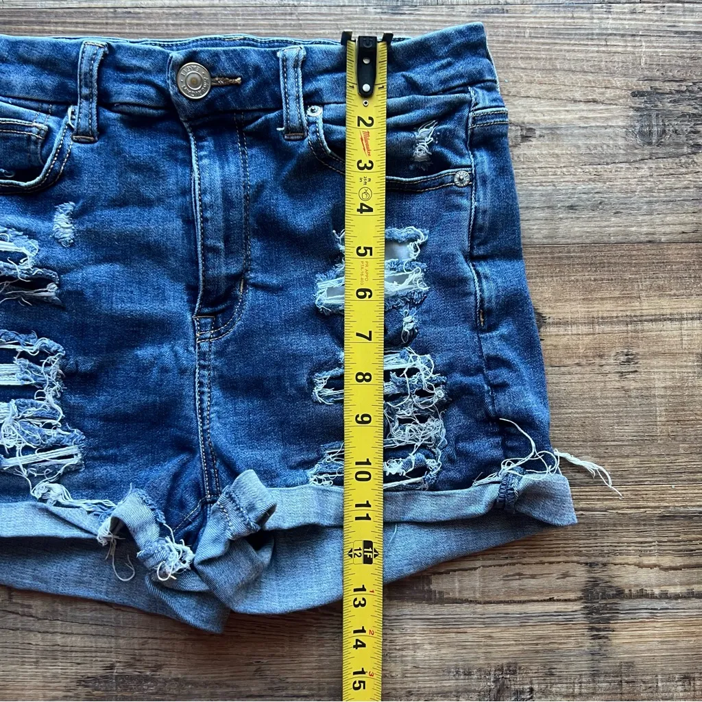 American Eagle Womens Dark Wash Curvy Hi-Rise Shortie Stretch Jean Shorts Size 6 - Image 3