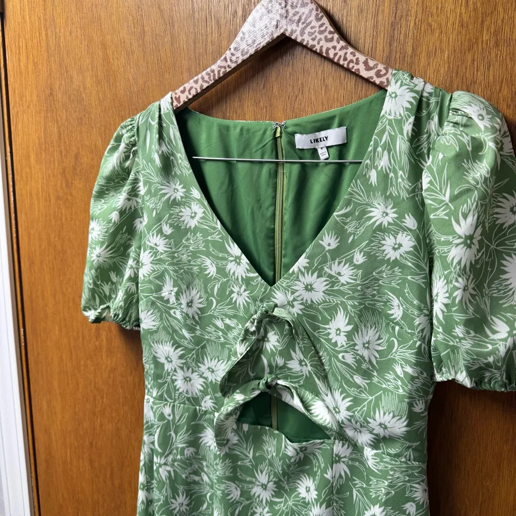 Likely Alisa Cut Out Short Sleeve Midi Dress Floral Juniper Green White 6 - Image 9