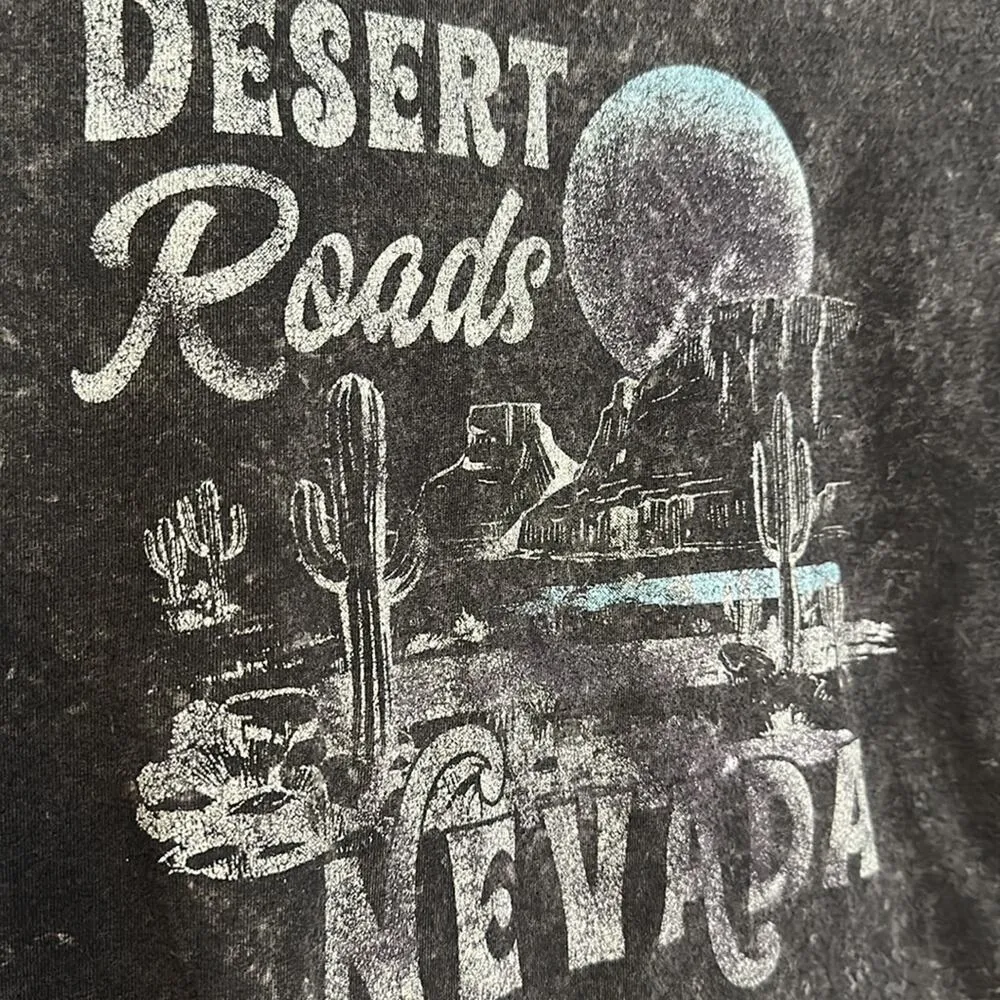 Desert Roads Nevada Brown Crop T-Shirt Tee Cowgirl Western Rodeo Medium - Image 3