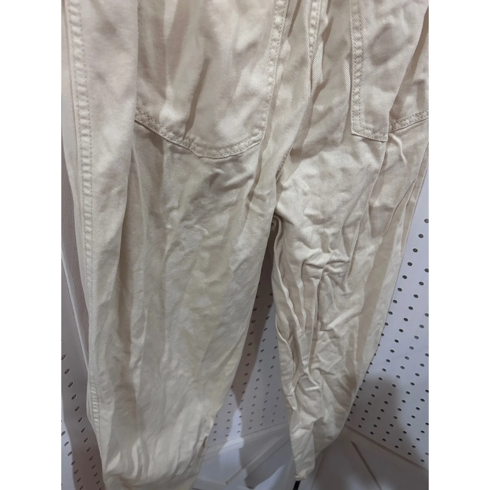 H M High Waisted Elastic Waist Pants Cream Beige Size 8 Cropped Wide Leg - Image 10