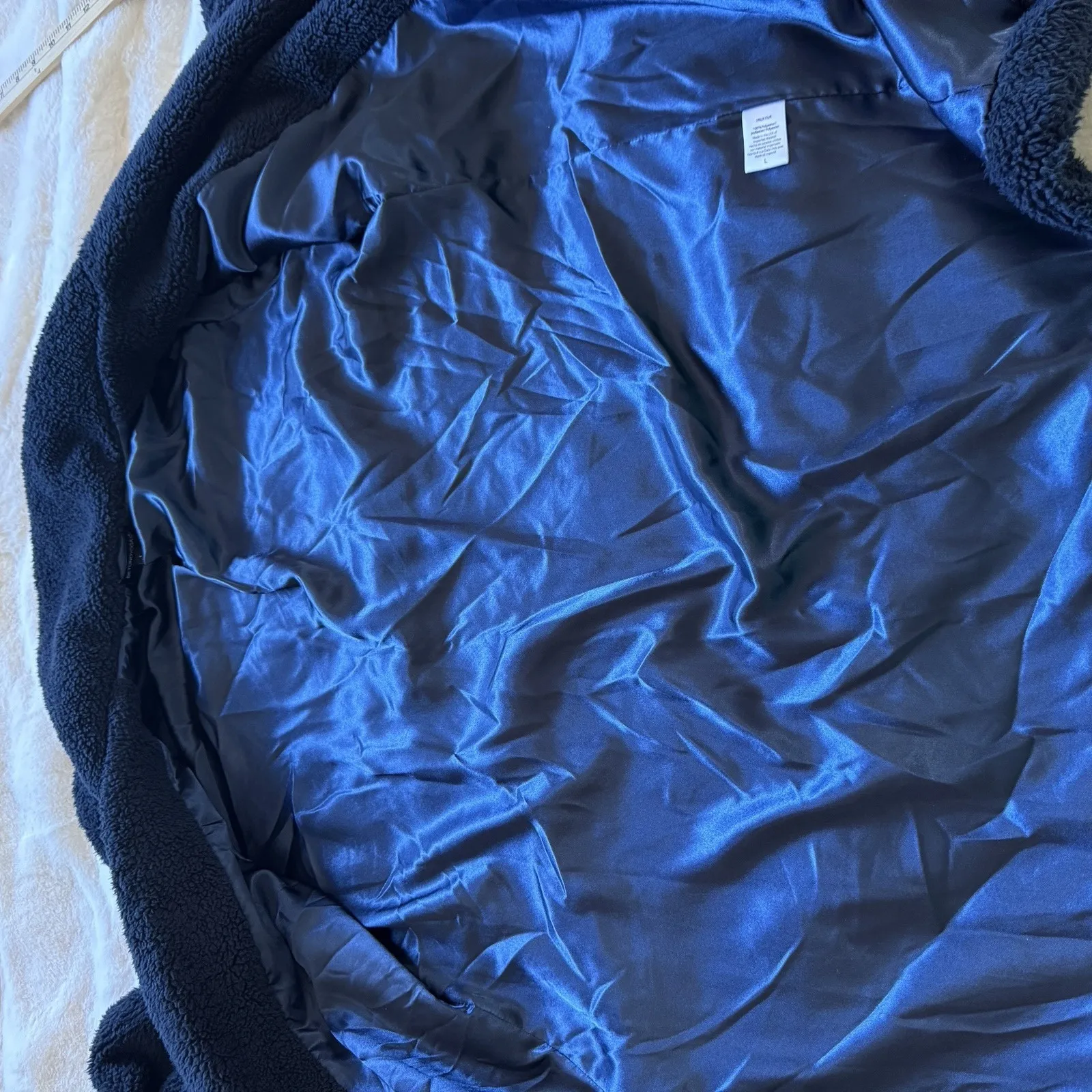 Beyond Yoga Navy Blue Sherpa Long Pea Coat Women's Large Cozy‎ Teddy Fleece - Image 8