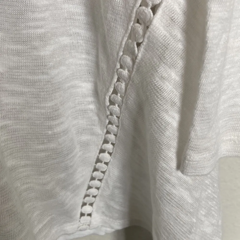 J Jill White Linen Cotton Tunic Crochet V Neck 3/4 Sleeve A Line Small - Image 3