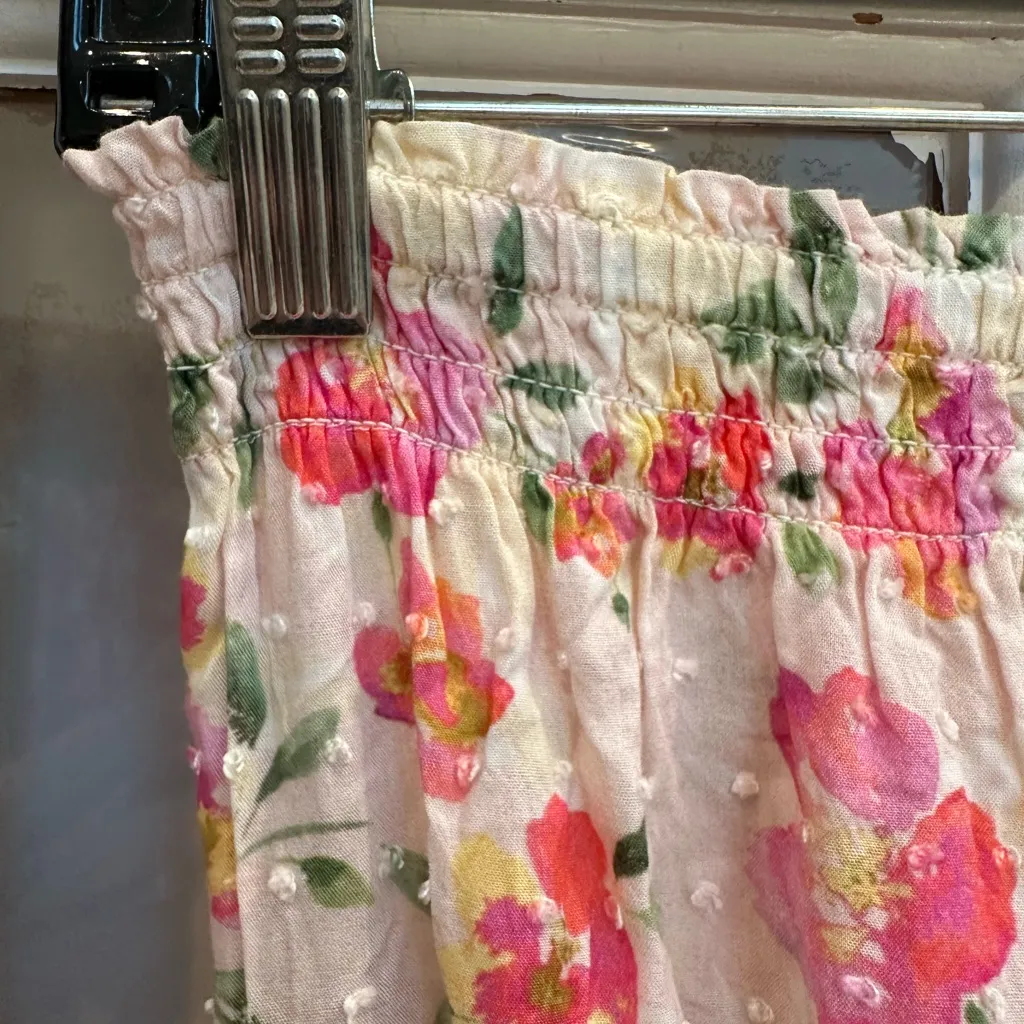 Rays for Days Cream Smocked Strapless Mini Dress Floral Coastal Beach Size XS Pink - Image 2