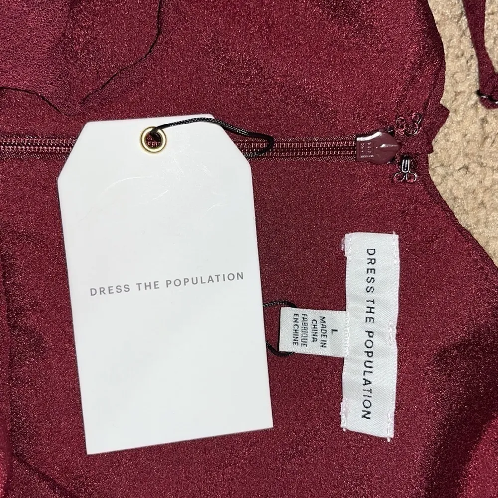 Dress the Population Gracelyn Blouson Jersey Maxi Gown Thigh High Slit Burgundy‎ - Image 13