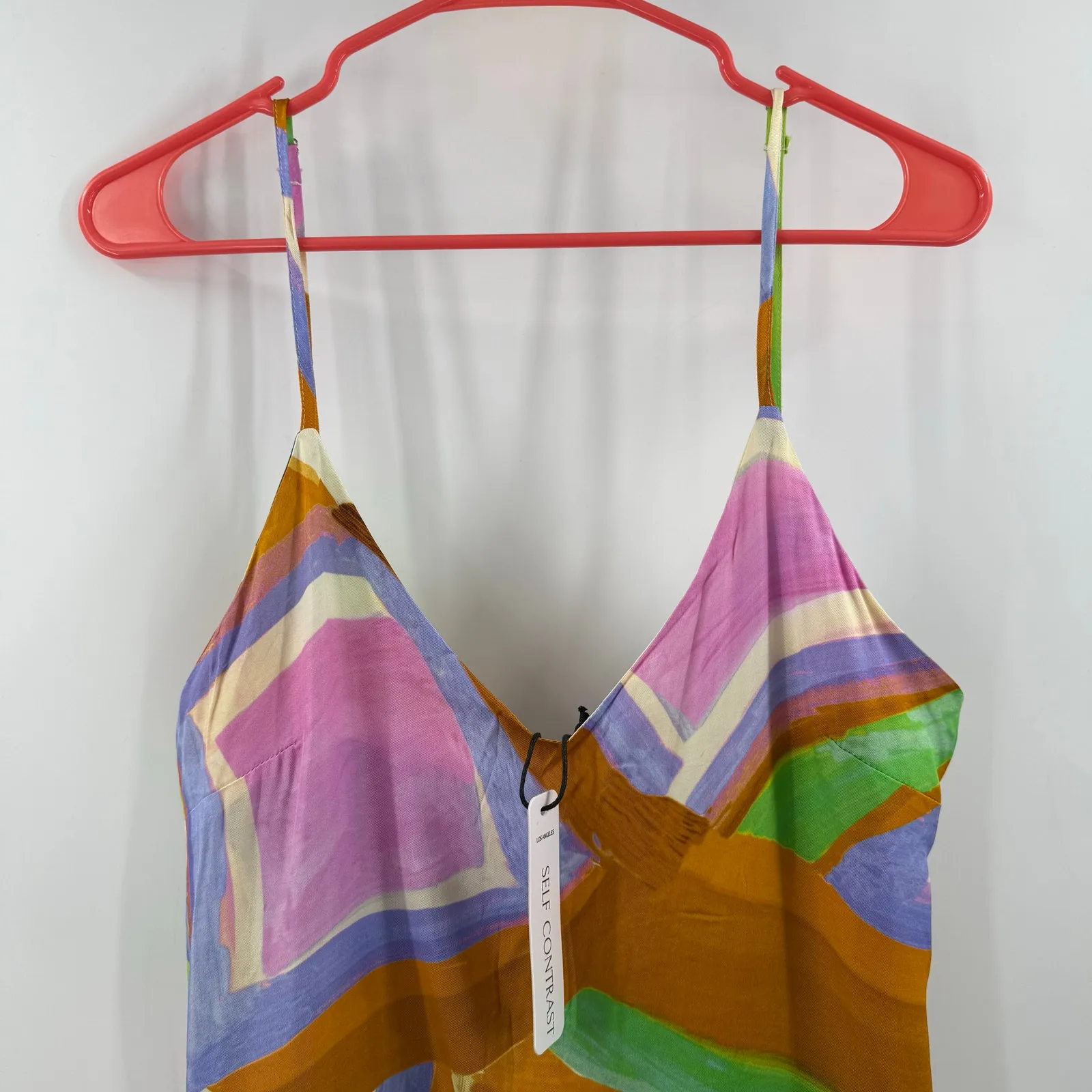 Self Contrast Camila Dress Size Medium NWT Midi Slip Artsy Abstract Satin Brush Blue - Image 6