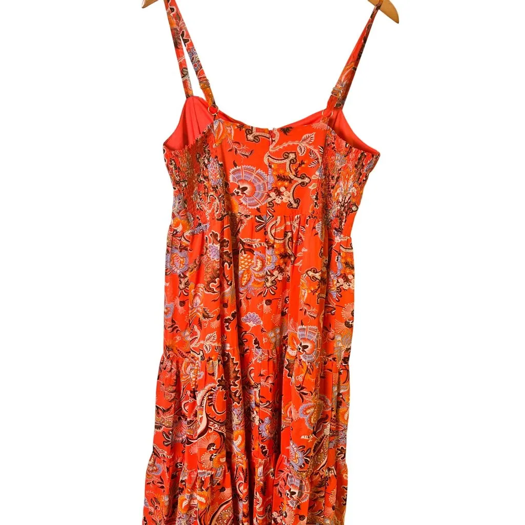 INC Size 10 International Concept Midi Lined Orange Floral Tiered Dress - Image 2