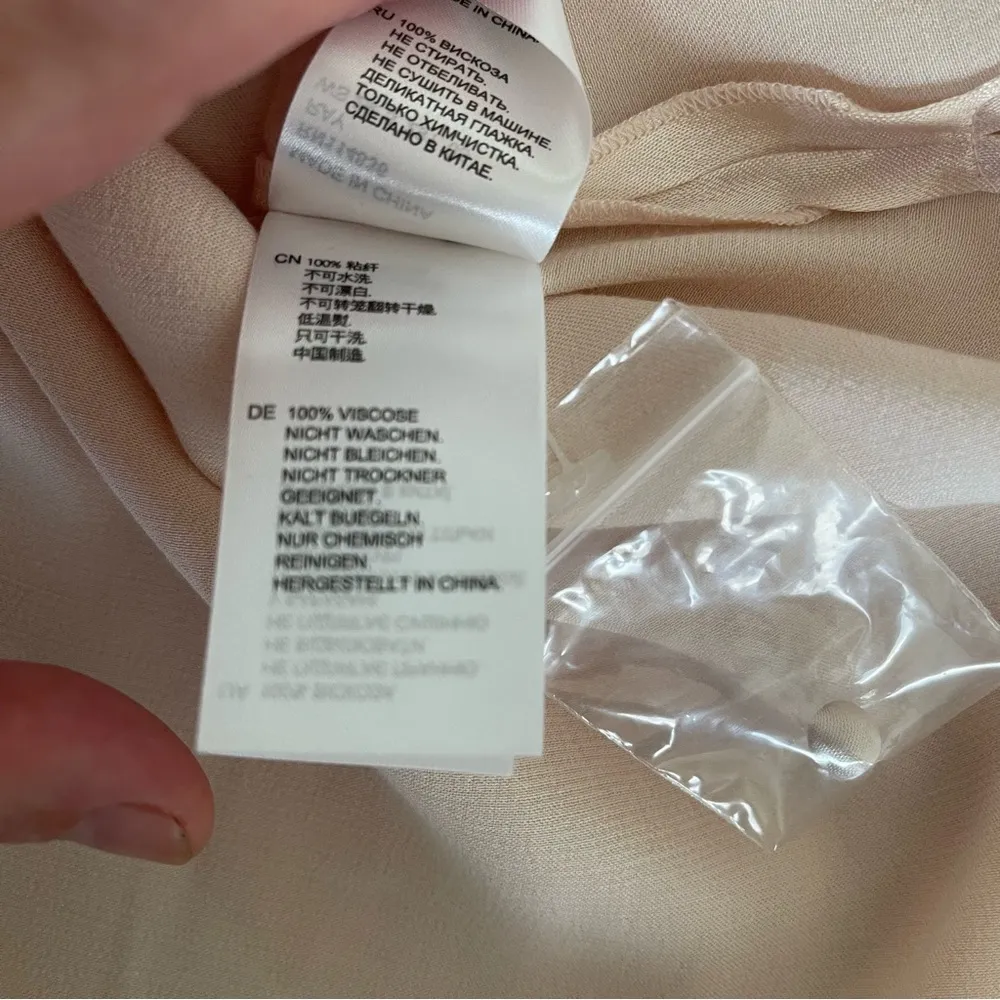 Reiss "Ray" Blush Pink Satin Midi Shirt Dress V-Neck Neck Tie Neutral Size 4 - Image 10