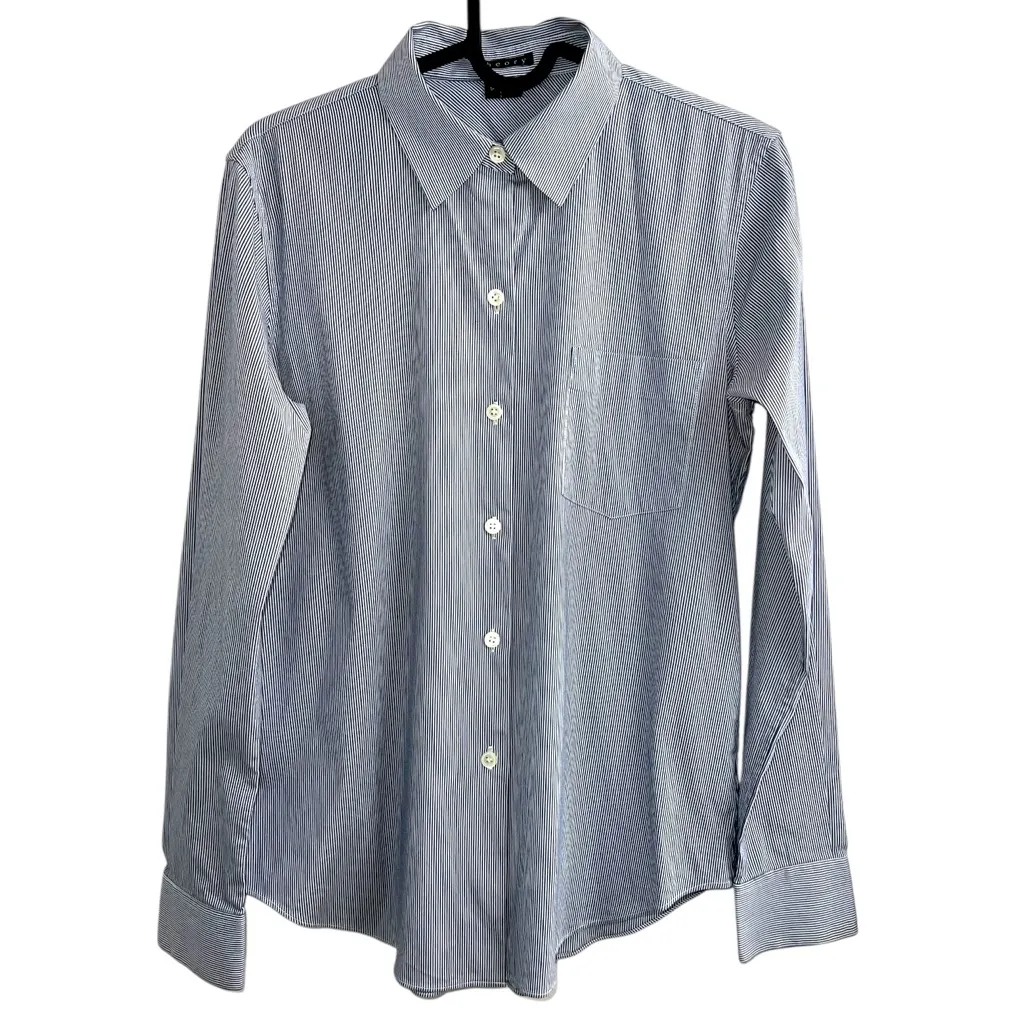 NEW Theory Striped Essential blue microstripe Button-Down collar Shirt Size S XS - Image 5