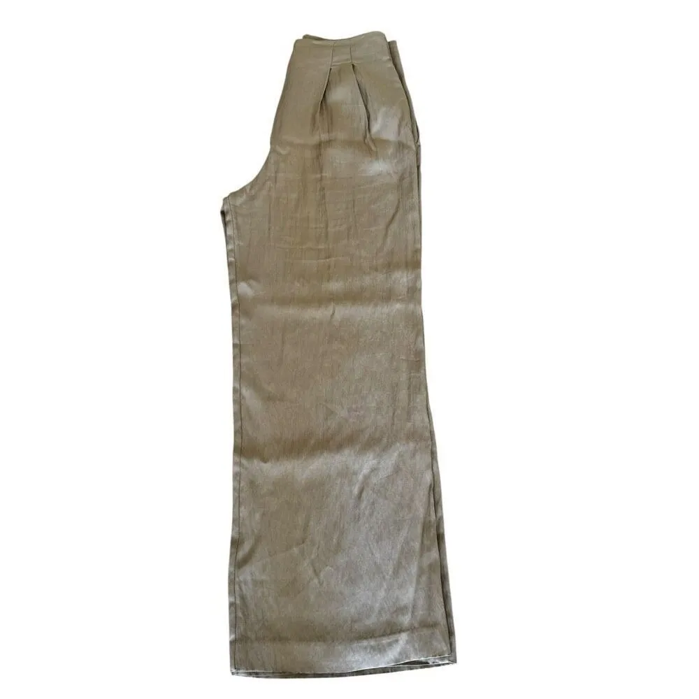 Zara Beige Tan Pleated Viscose Wide Leg Y2K High Waist  Trouser Pants SZ S #2434 - Image 6