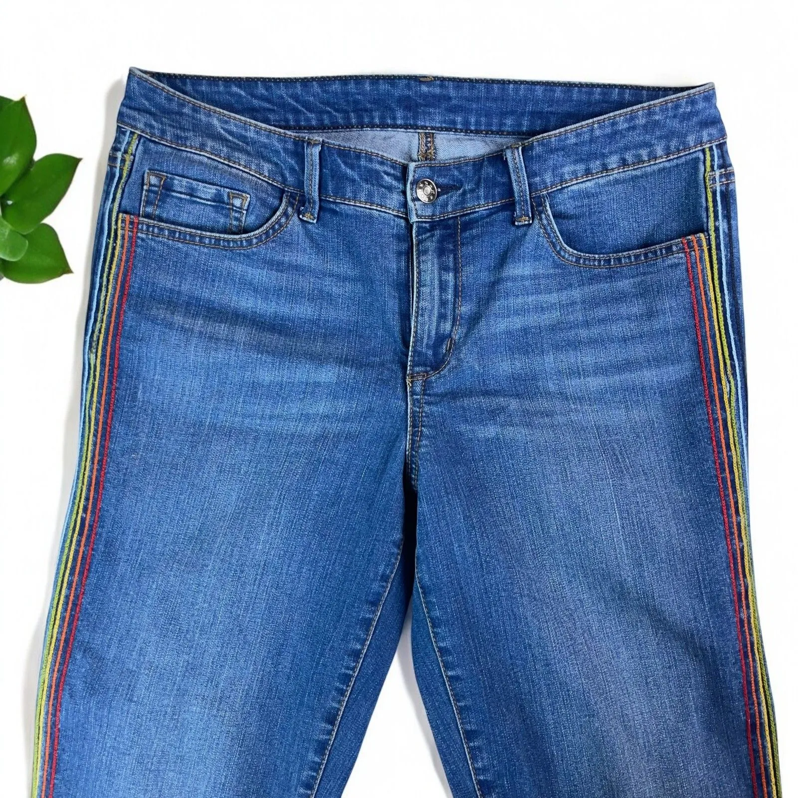 Jessica Simpson Rainbow Stripe Embroidered Arrow Straight Claim to Fame Jeans - Image 7