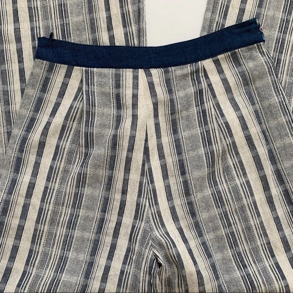 Flying Tomato Pants Wide Leg Blue Taupe Striped High Waisted Palazzo Small NWT - Image 11