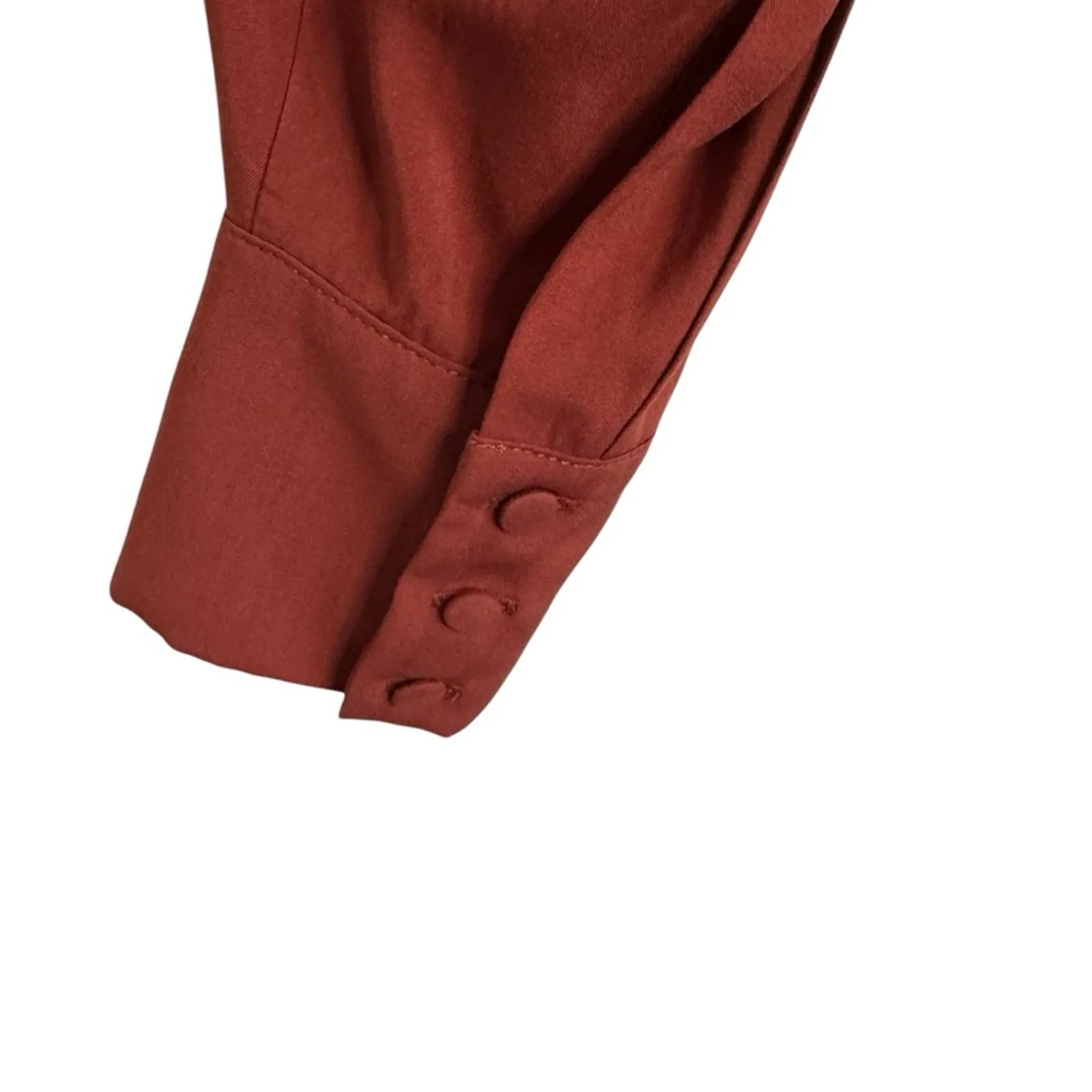 Alohas Exclesa Burnt Orange Rust Modest Long Sleeve Midi Dress - Image 6