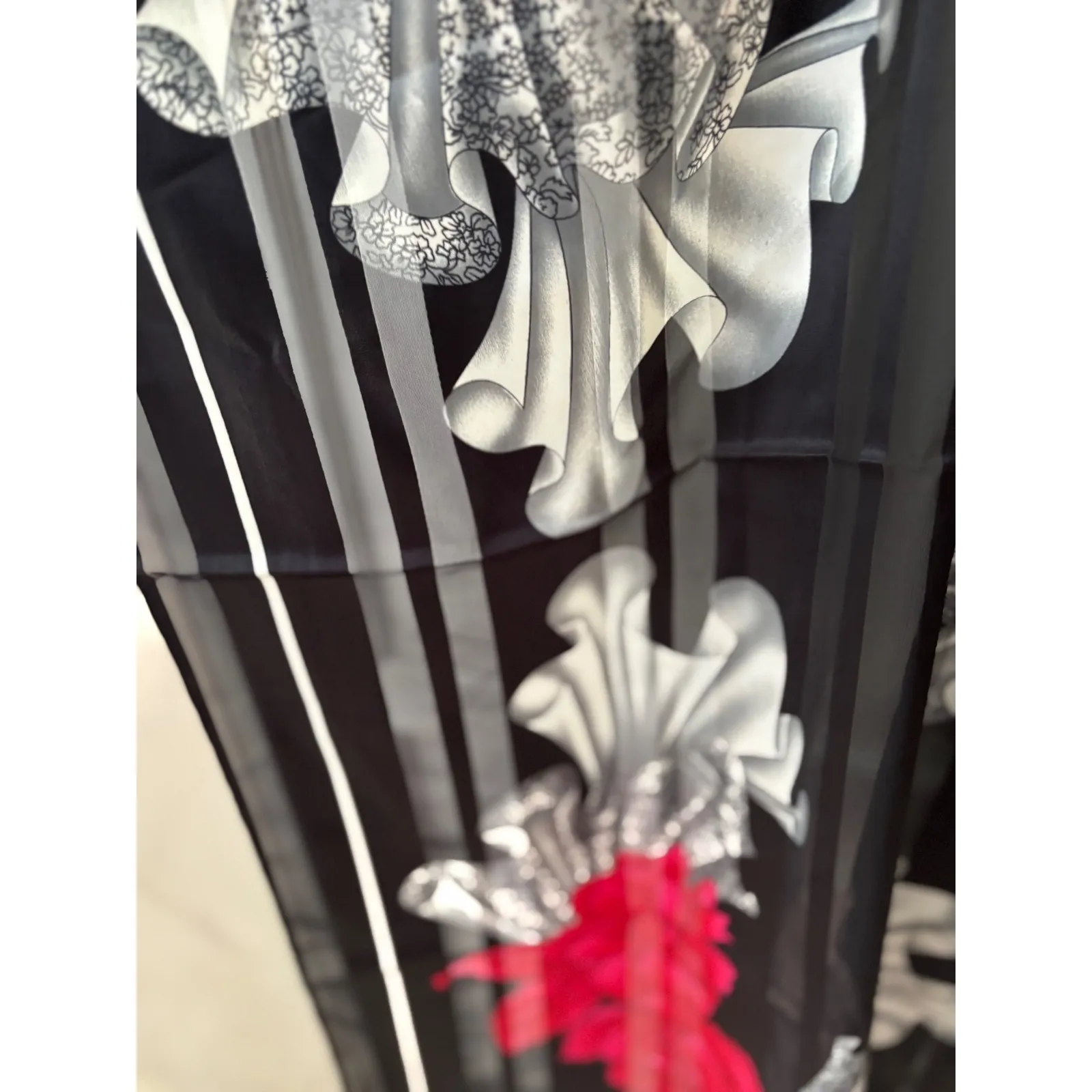 Olympic Black Floral Scarf Shawl Wrap Cover Up Draped Korean Made Black - Image 3